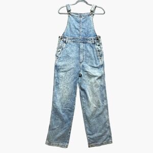 Aerie Overalls Bib Womens Medium Blue Acid Wash Wide Leg Denim